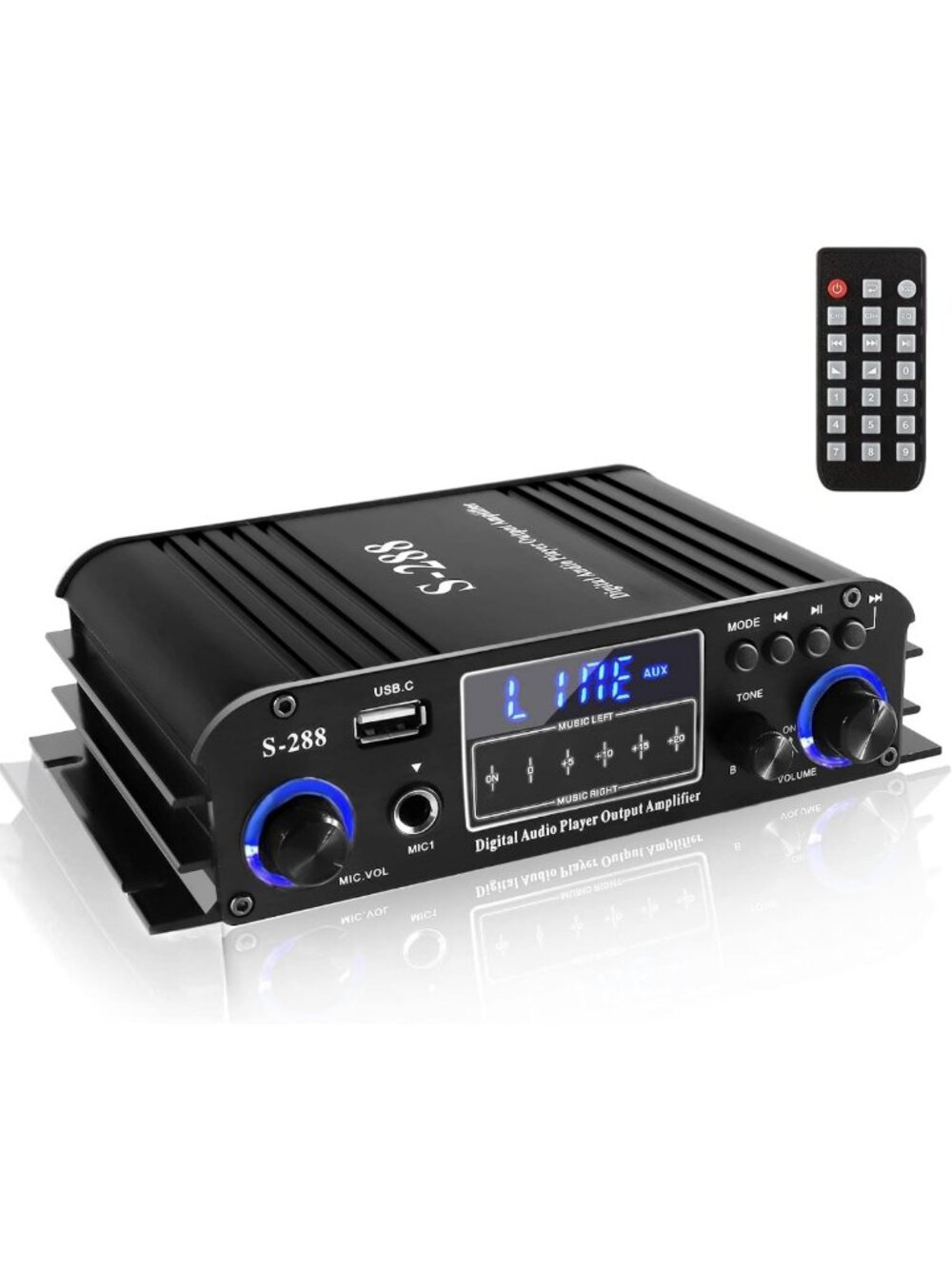 4-Channel Bluetooth 5.0 Stereo Amplifier, 1200W Home Audio Receiver, USB/SD/FM